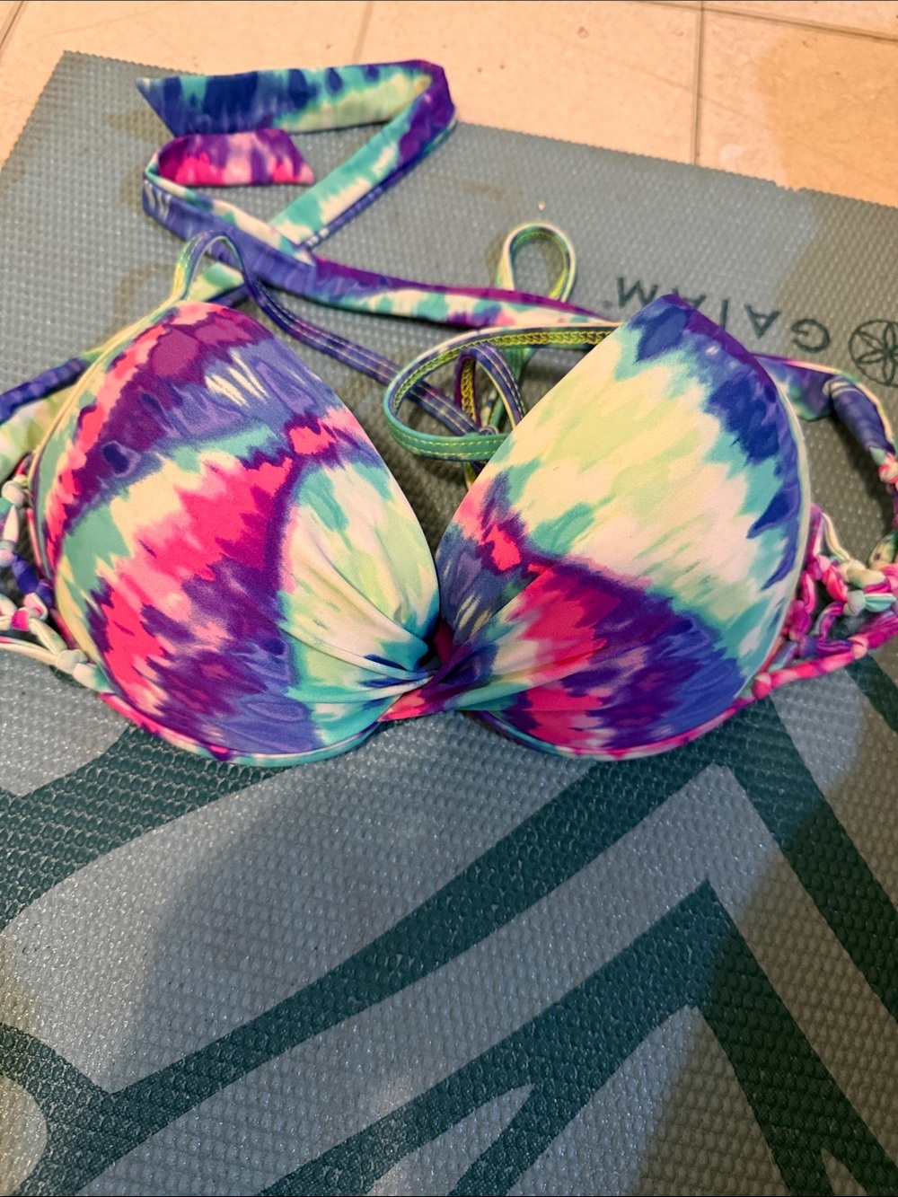 The Bikini Lab Multicolor Tie-Dye Push-Up Bikini Top - Purple Pink Teal